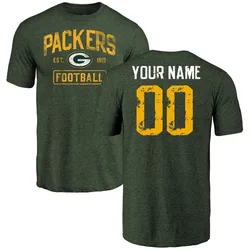 Custom Green Bay Packers Men's Green Distressed Name & Number Tri-Blend T-Shirt